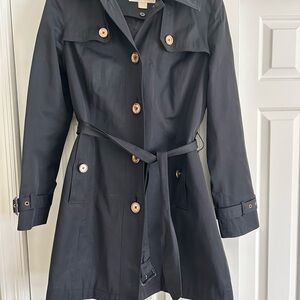 MICHAEL Michael Kors Black Trench Coat with Belted Waist